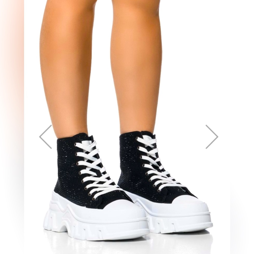 Chunky Platform Rhinestone Black Sneakers: Azalea Wang Style Libbie-Black